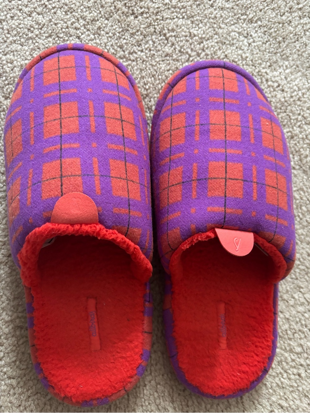 Allbirds Womens Orange and Purple Plaid Slip-On Slippers